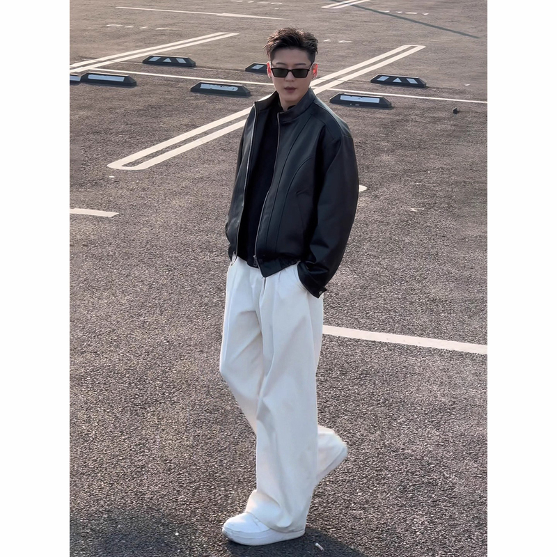 Korean Uamtor White Scimitar-Style Wide-Leg Dress Pants for Men, Spring and Summer Oversize Drapey Flared Casual Trousers