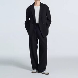 Korean Uamtor Korean-Style Double-Breasted Suit Set for Men, New Spring Loose Casual Engagement Suit Jacket