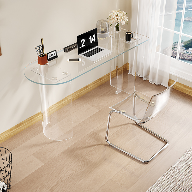 Acrylic Floating Computer Desk for Small Apartments, Long Desk Behind the Sofa, Leisure Glass Office Desk, Study Desk