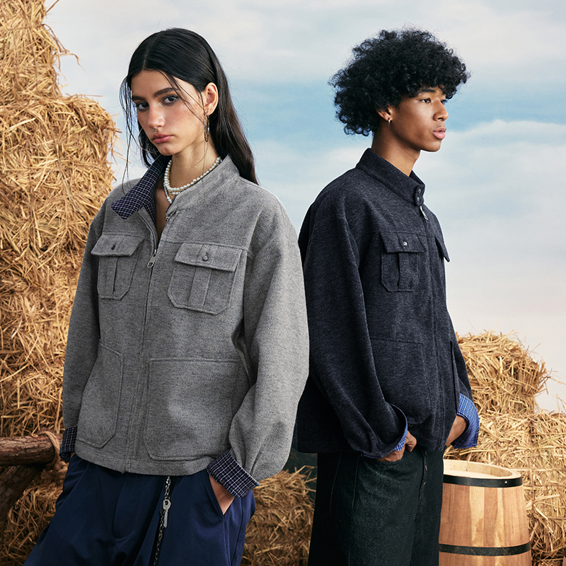 [Same Style as Zhang Guiyuan] Waitingwave Old Money Style Jacket with Patchwork Plaid Miu-Style Retro Coat for Couples