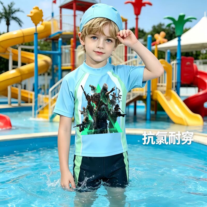 Summer Delta Operation Cartoon Handsome Boy Two-Piece Swimsuit Sun Protection Children's Beach Professional Swimming Wear Equipment