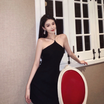 nicky world rich flowers rhinestones waist black neck dress women thin sexy temperament summer New