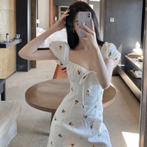 nicky goddess fan summer super fairy air French niche cover belly temperament floral dress female waist slimming