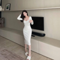 nicky white long-sleeved sweater knitted suspender dress womens autumn and winter self-cultivation early autumn dress 2022 long section