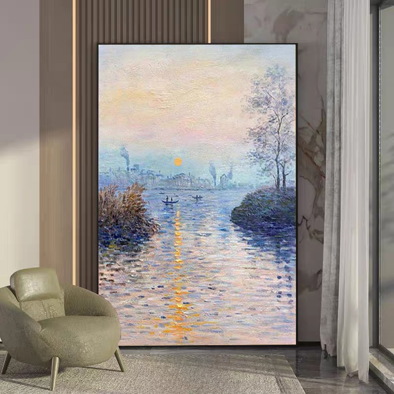 Pure hand painted oil painting Monaisena River on the river Sunset decorative pictorial style light and luxurious to paint Impressionist-Taobao