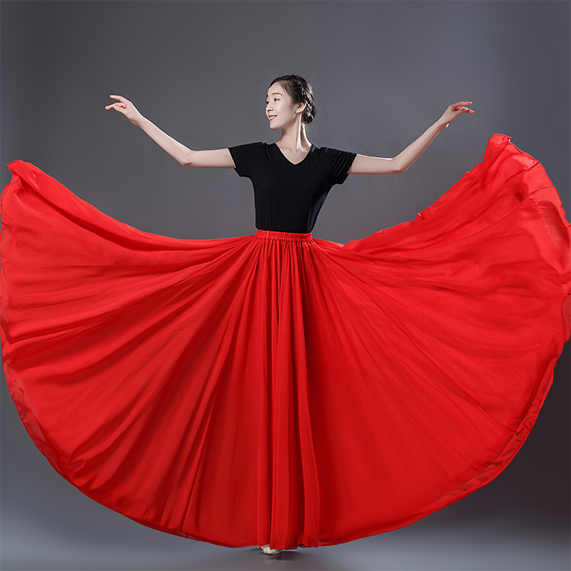 720-Degree Large Swing Skirt Dance Skirt Tulle Skirt Red Dance Costume Classical Half Skirt Flowing Dance Long Skirt Performance Costume