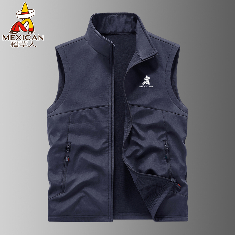 Scarecrow Soft Shell Vest Men's Autumn and Winter Outdoor Sports Workwear Vest Waterproof Fleece-Lined Vest Jacket