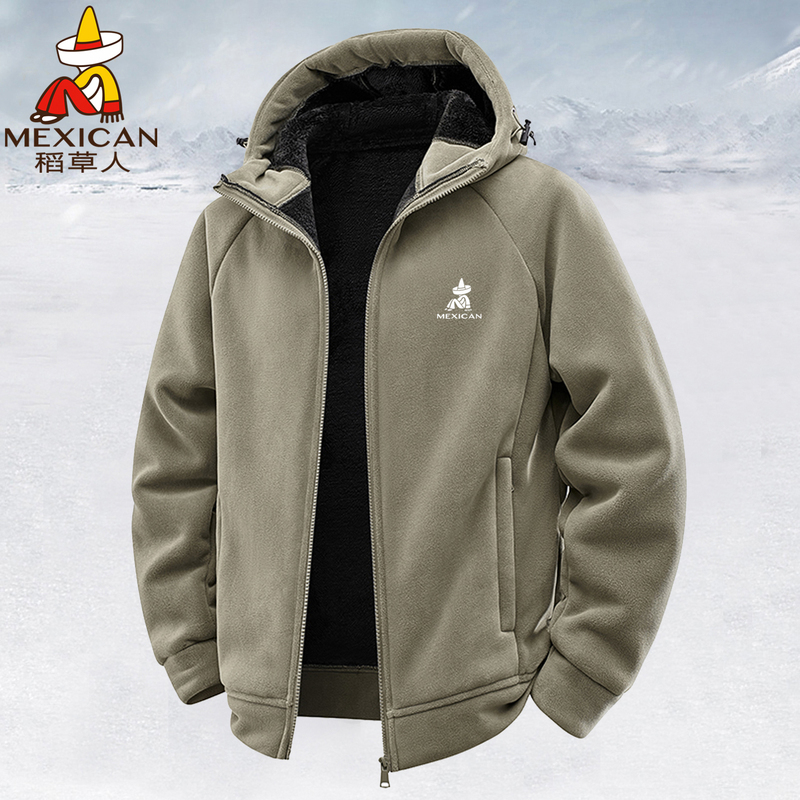 Scarecrow Fleece Jacket for Men 2025 New Autumn and Winter Thickened Fleece Sweatshirt Warm Loose Hooded Fleece Jacket