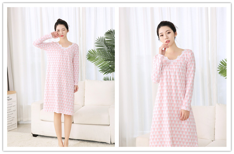 Mùa xuân và mùa thu nữ đồ ngủ cotton dài tay váy ngủ V-cổ tươi cộng với phân bón XL đồ ngủ nữ mùa xuân đồ mặc nhà cỡ lớn