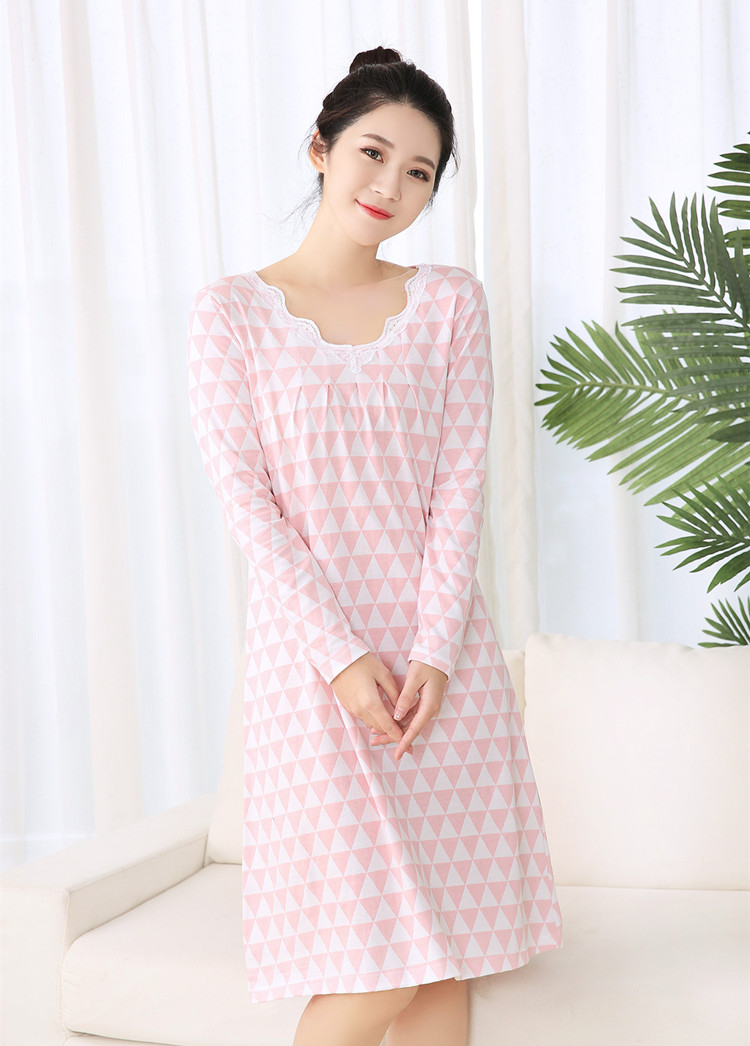 Mùa xuân và mùa thu nữ đồ ngủ cotton dài tay váy ngủ V-cổ tươi cộng với phân bón XL đồ ngủ nữ mùa xuân đồ mặc nhà cỡ lớn
