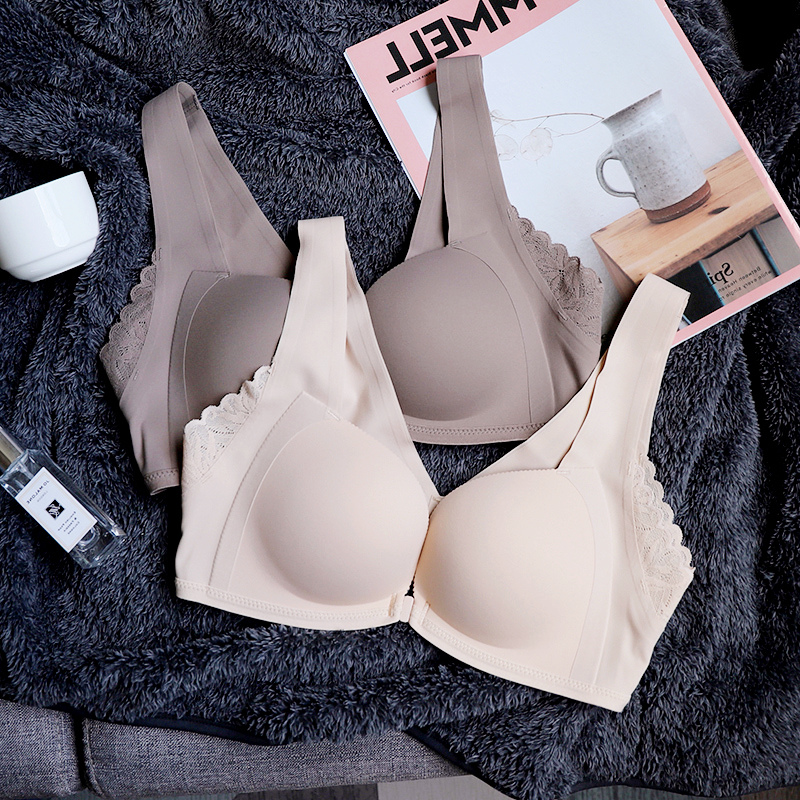 Beauty back lingerie women small breasts gathered to receive secondary milk anti-drooping vest type front buckle No steel ring No-ring-free adjusting type bra