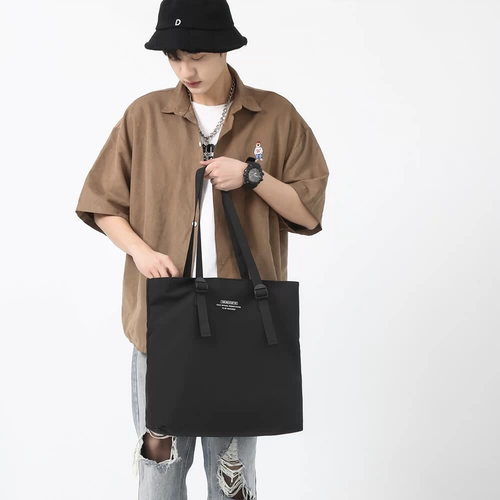 Шоппер, черная сумка на одно плечо, мужская льняная сумка