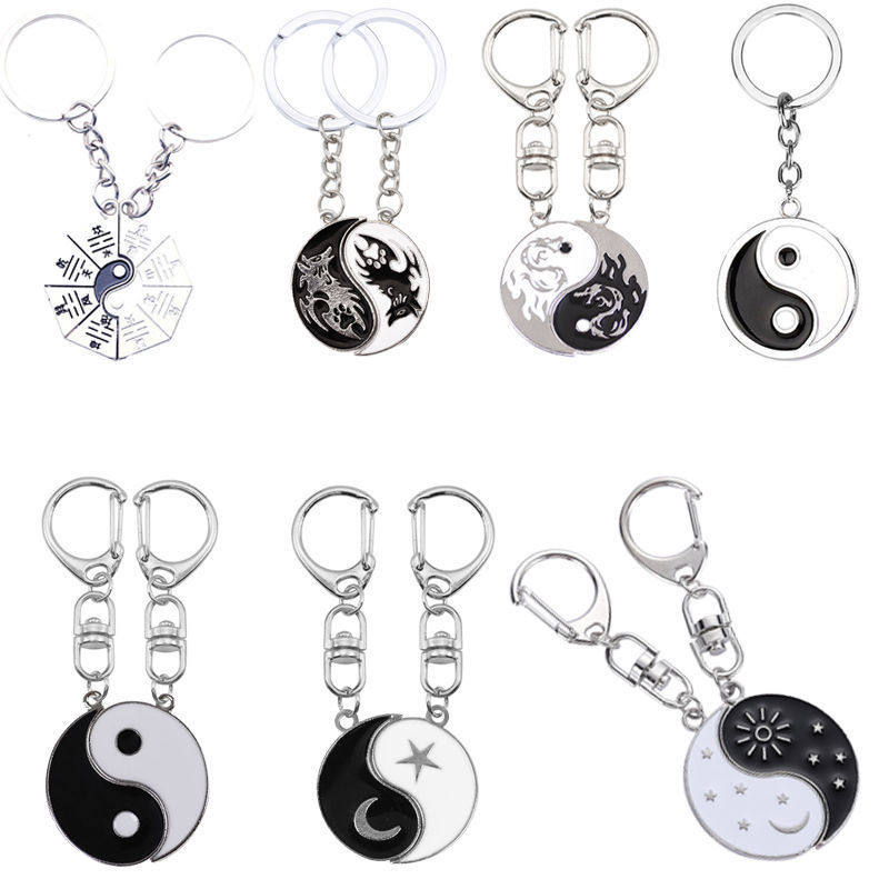 中国風の連結式キーホルダー、太極八卦、黒と白の双龍ペンダント、兄弟の金属製クリエイティブペンダント、バックパックチャーム。