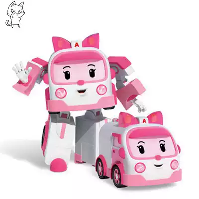 Amba deformed police car Polly robot Polly Sheriff toy Roy fire truck rescue team headquarters boy