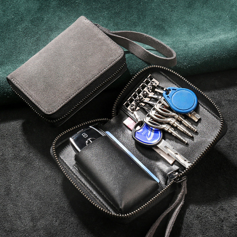 Key Case Men's New Leather Card Holder Two-in-One Car Key Case Key Storage Bag Buckle Men's Men's