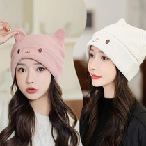 Knitted hat womens woolen hat autumn and winter confinement hat postpartum maternity hat warm ear protection face-showing small toe cap