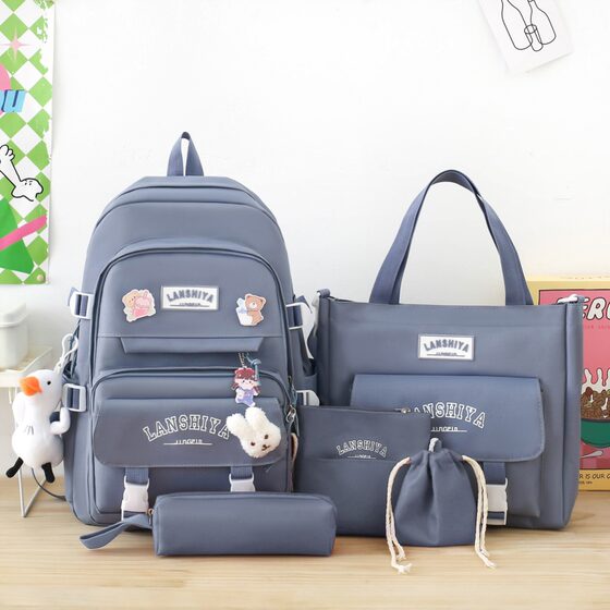 Ins School Bag Female Korean Style Large Capacity Junior High School Student Backpack Lightweight Campus Backpack for Elementary School Students in Grades Three to Six