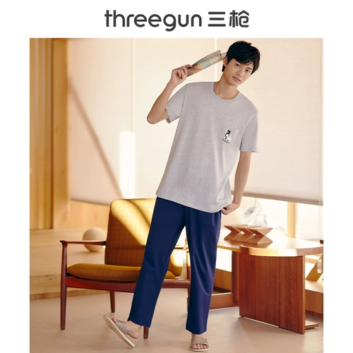 Осенняя пижама, мужские хлопковые дышащие штаны, комплект, коллекция 2021, короткий рукав