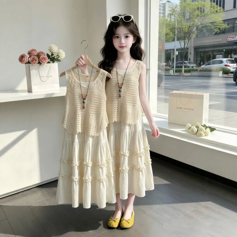 Girls' Summer Dress 2026 New Korean Style Fashionable Princess Dress Kidsren's Clothing Summer Bohemian Style Dress