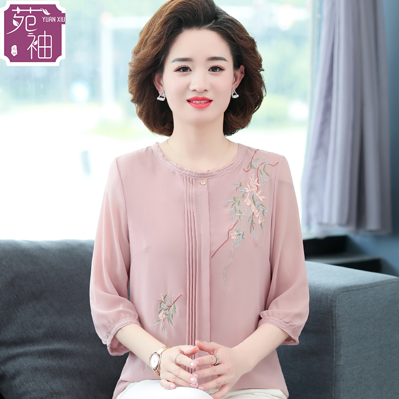 Mother Summer Clothing Suit Foreign Pie Big Size Snowspinning T-shirt On clothes Five ten-year-old middle-aged and elderly female short sleeves Two sets