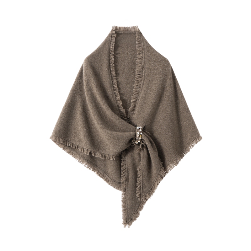 Lightweight and Warm Tassel Yak Wool Triangular Shawl Scarf with Air-Like Feel and Hand-Beaded Embellishments for Airport and Office