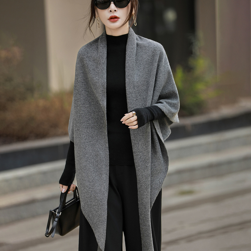 100% Pure Australian Wool Large Triangular Scarf Knitted Gray Shawl for Women Autumn and Winter High-End Neck Protection Scarf