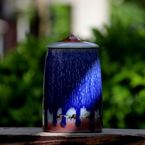 Coarse Pottery Silver Platter Blue Jun Tea Leaf Jar Ceramic Kiln Change Large Size Barn Tea Leaf Jars Seal Iron Guanyin Storage Small Jar Tea