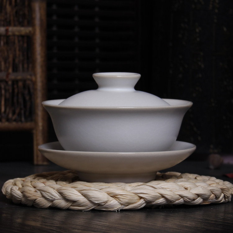 High-end Ru Kiln Large Number Cover Bowl Ru Porcelain Kung Fu Tea Tea Tea Cup Three Talents Cup Tea Preparation Bubble Tea Cup Ceramic Tea Bowl