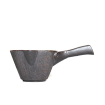 Dehe pottery coarse pottery handmade black glaze side tea ml ceramic with handle Puer tea divider special offer