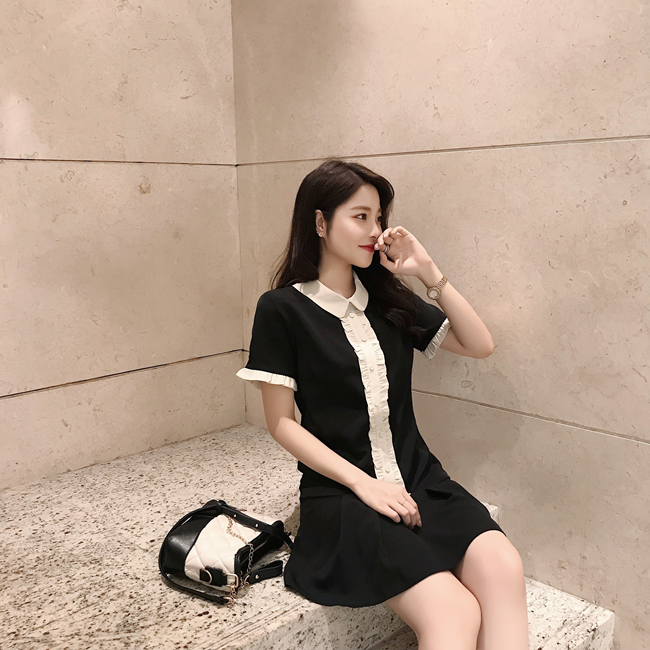 Mùa hè rất phổ biến Pháp quần áo POLO cổ áo Pháp siêu cổ điển retro Hepburn gió nhỏ váy đen quần áo phụ nữ - Váy eo cao các mẫu váy hạ eo đẹp	