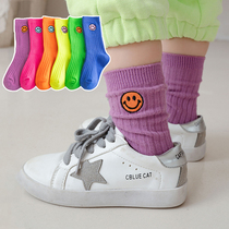 Childrens socks spring and autumn thin socks cotton girls tide candy fluorescent color stacking socks Korean boy socks