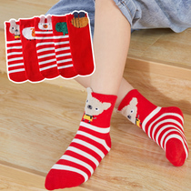 Childrens socks autumn and winter boys and girls in socks baby cartoon striped socks small children big red socks