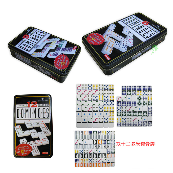 5210 white base color dot nail-free iron box Melamine Domino Set Double six double nine double Twelve Dominoes