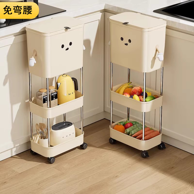 Japanese Kgl Kitchen Trash Can, Movable, No Need to Bend Over, Tall Model with Lid, Large Capacity, Kitchen Waste Sorting, Dry and Wet Separation