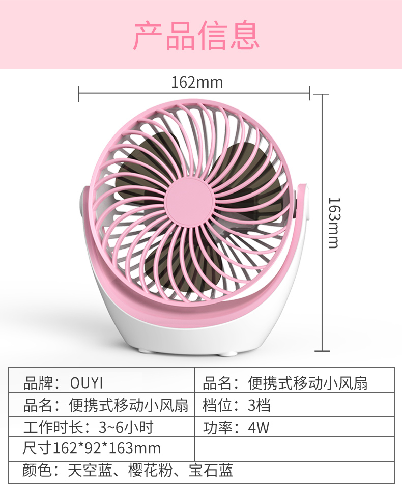 các loại quạt Quạt nhỏ Ouyi D602 USB mini có thể sạc lại im lặng cầm tay quạt điện nhỏ - Quạt điện quat dieu hoa media