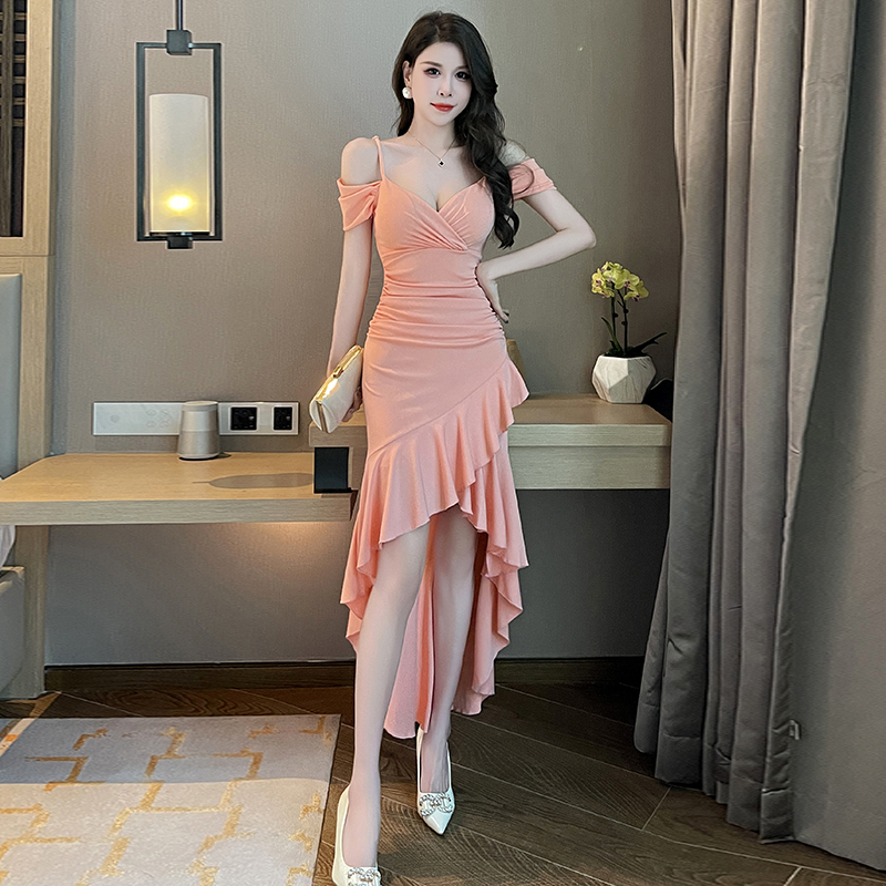 Nightclub Sexy V-Neck Dress Slimming and Elegant Long Dress Foot Massage Technician Evening Dress Beauty Massage Work Uniform