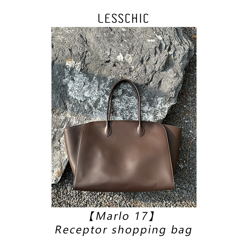 Lesschic【Row-Marlo Shopping Bag】High-End Cow Saddle Leather Light Luxury Simple Tote Bag