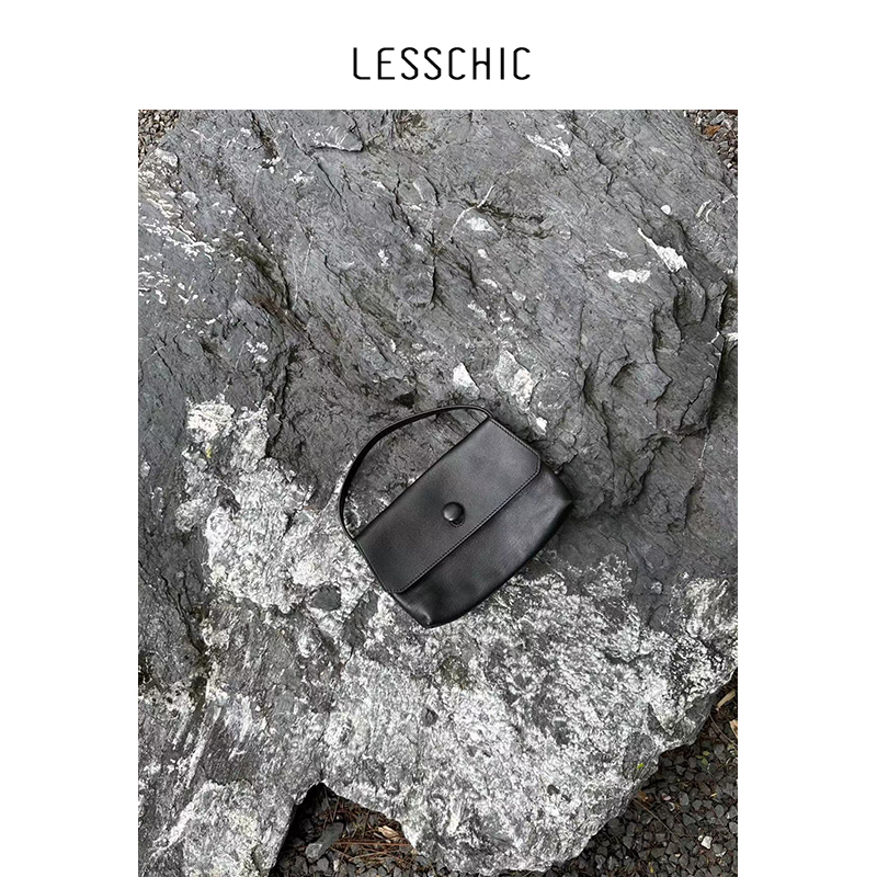 Lesschic【Tr-Sally Button Handbag】Small Calfskin Lining Sheep Suede Handbag
