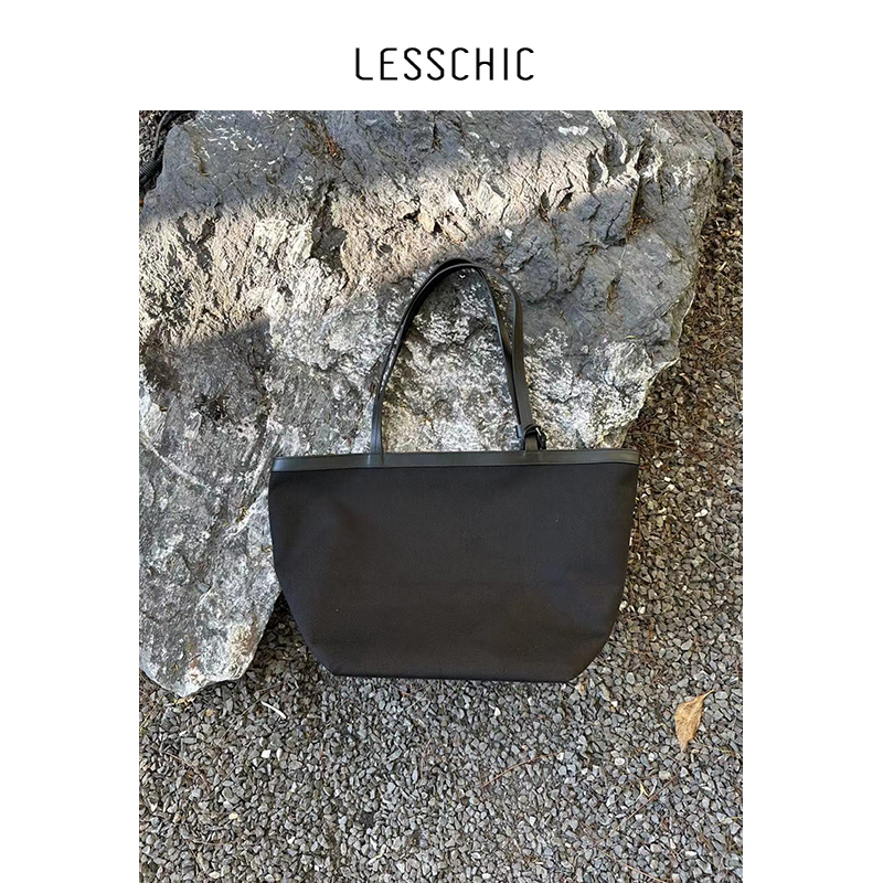 Lesschic【Tr-Park Tote】Original Imported Saddle Leather Stitched Cotton and Linen Canvas Tote Bag