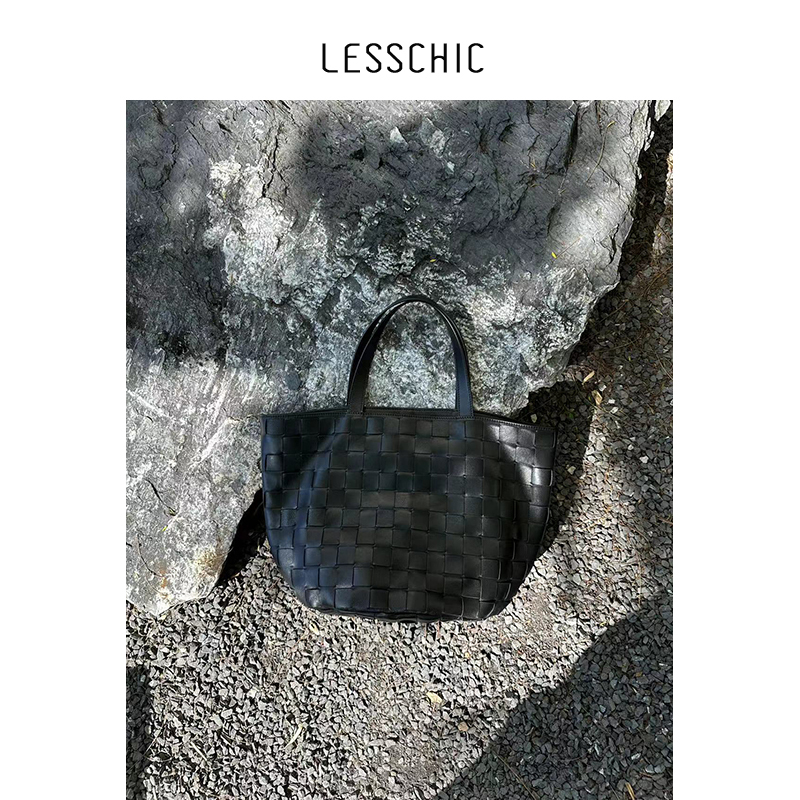Lesschic【Tr-Blaek Woven Bucket Bag】Original Imported Gold Label Lambskin Woven Bucket Bag