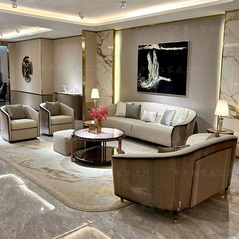 Bentley Italian-Style Solid Wood Lacquered Imported Leather Sofa Villa Celebrity Internet Celebrity High-End Set Combination Versatile Furniture