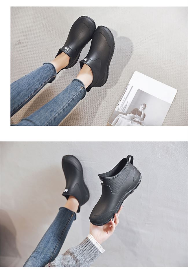 Giày đi mưa mùa hè của phụ nữ thời trang giày đi mưa ngắn cộng với nhung cotton overshoes nhà bếp giày cao su chống trượt miệng cạn ủng nước ấm cắt thấp - Rainshoes