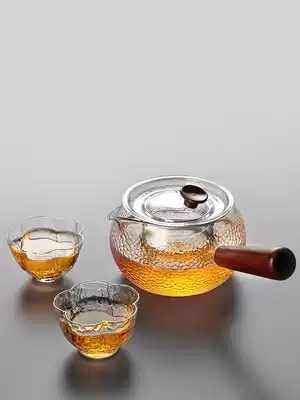 Hammer pattern glass teapot thickened high temperature resistant side handle cooking teapot Household boiling water making Teapot Kung Fu tea set single pot