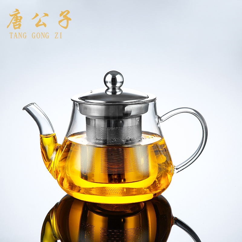 Glass teapot single pot home washable stainless steel liner foam teapot transparent thickened heat resistant filter flower teapot