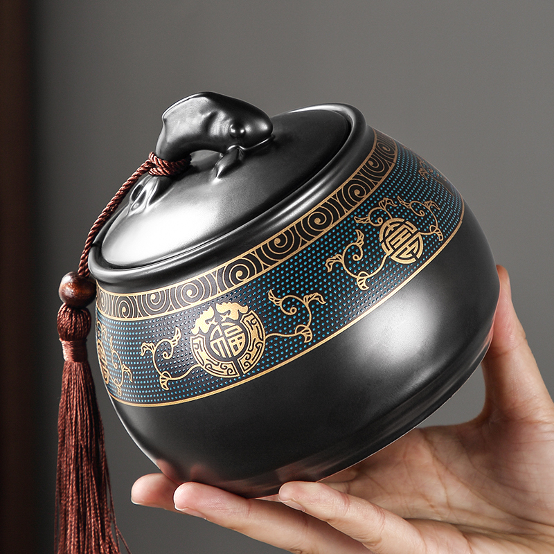 Ceramic tea leaf jars empty jar home moisture-proof seal tank large number of tea jar retro Pu'er Wake Tea Jar Gift Box