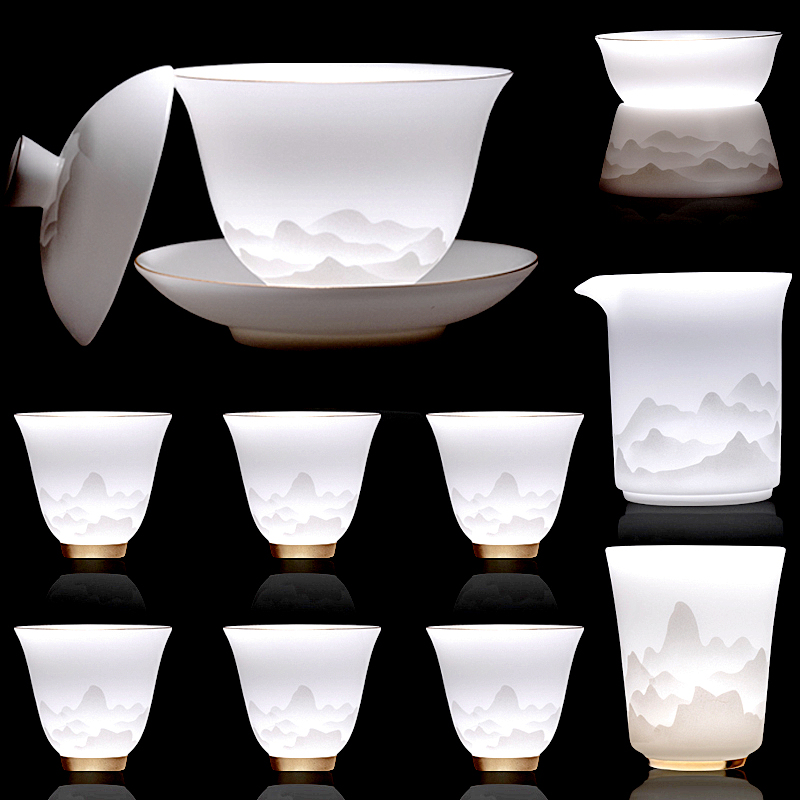 Gold Award Grade Ice Jade Kung Fu Tea Set 2026 New Model High-End Home Office White Porcelain Gift Box Set