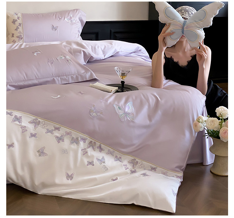 Вышивка Хунань 少女心夏季60支兰精天丝四件套蝴蝶刺绣被套床单丝滑凉感床上用品 No brand