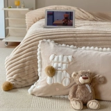 Коралловый зимний двусторонний удерживающий тепло комплект, простыня на флисовой подкладке, пододеяльник, с медвежатами, 4 предмета