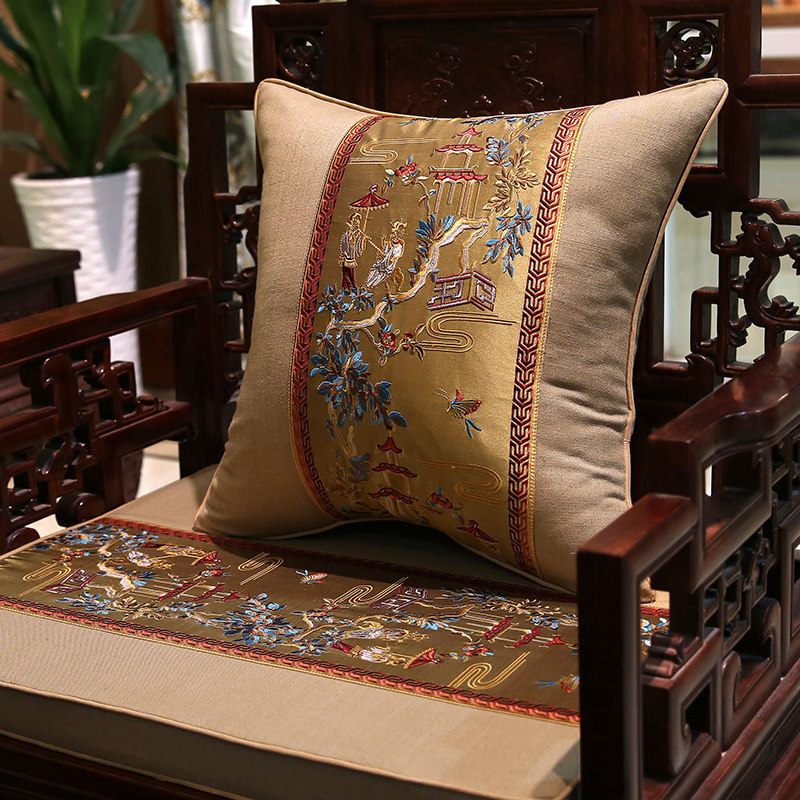 Red Wood Sofa Cushion Chinese Embroidered Chair Cushion Solid Wood Furniture Circle Chair Cushion of the Sofa Bed Embroidered 5 pieces of custom