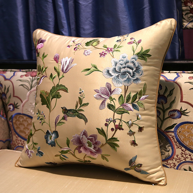 New Chinese Embroidered Pillow Embroidered Mahogany Sofa Cushion Bedside Bag Rectangular Pillowcase Large Back Cushion